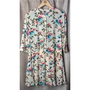 Avital Floral Fit-and-Flare Dress Cream Blue Pink 3/4 Sleeve L
